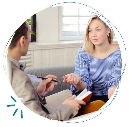 Therapist talking with patient